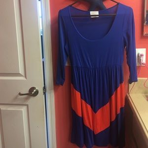 Blue and orange chevron dress