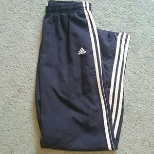 Adidas dark blue and white wind pants