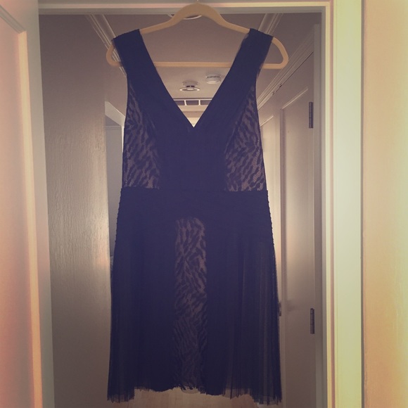 BCBG MaxAzria black lace over nude dress