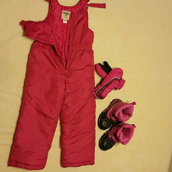 Girls snow pants,snow shoes and snow gloves