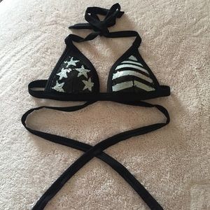 White and Black Wrap Bikini Top
