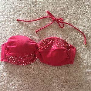 Pink Bedazzled Strapless Bikini Top W/ straps