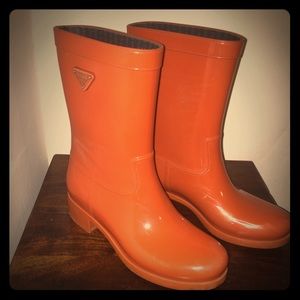 Prada Orange Linea Rossa Rain Boots