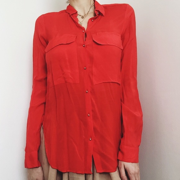 Zara Woman tomato red button down blouse