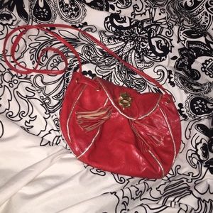 Red long strap red clutch