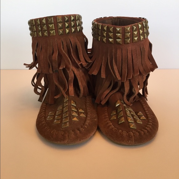 Leather bohemian fringe boots