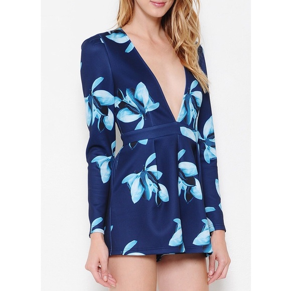 "Autumn Begins" Deep V Floral Romper - Picture 2 of 4