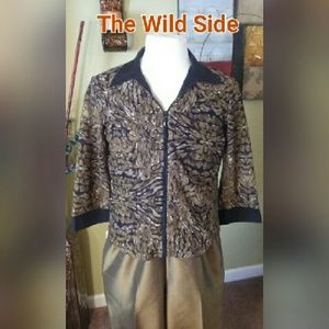 Olive Green & Black Collar Blouse