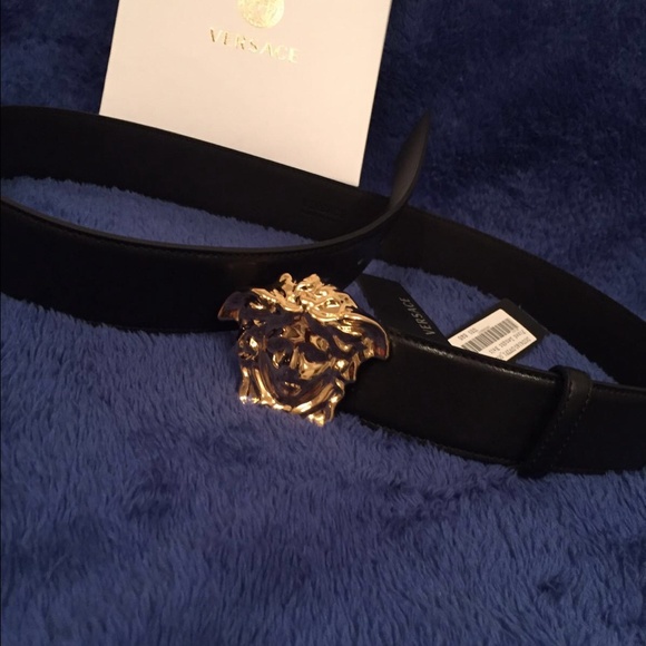 Authentic Black Versace belt with Gold medusa buck