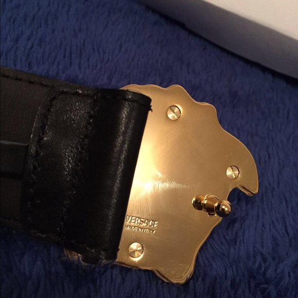 Authentic Black Versace belt with Gold medusa buck