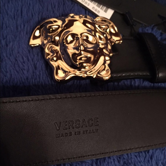 Authentic Black Versace belt with Gold medusa buck