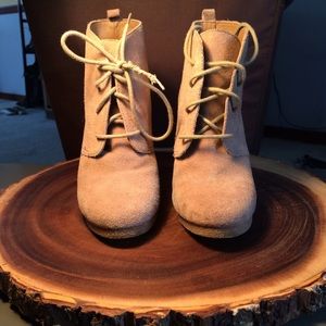 Beige Suede Heeled Boots