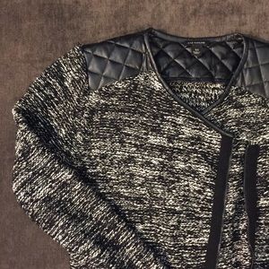 Tweed sweater with leather quilted detail