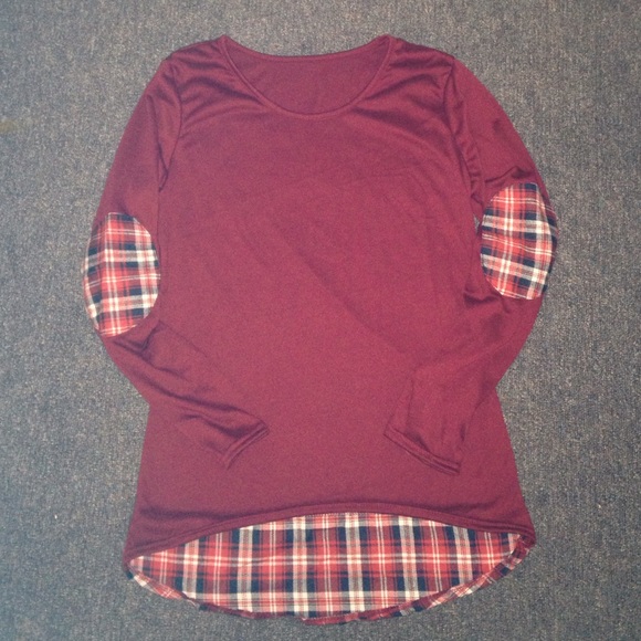 Marroon Shirt with Plaid Details! (NEVER WORN)