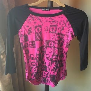 Wet Seal Pink & Black Pinup Print Baseball T, S