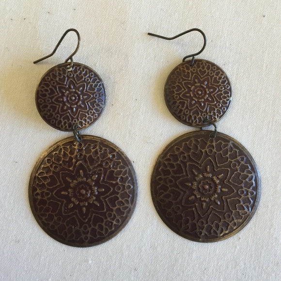 Boho French loop earrings: burgundy enameled.