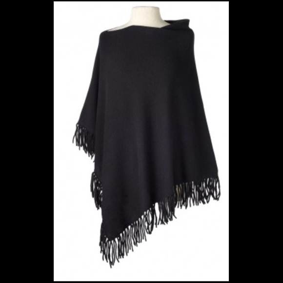 Captiva Cashmere Black Fringed Cape - Picture 3 of 3