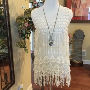 White fringe tank top