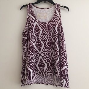 Tribal maroon & white tank top