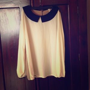 Color Block Cream Top With Peter Pan Collar