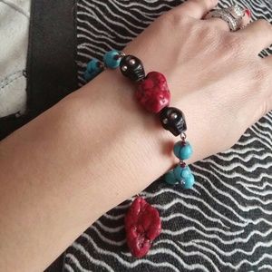 Handmade skull and rock bead bracelet
