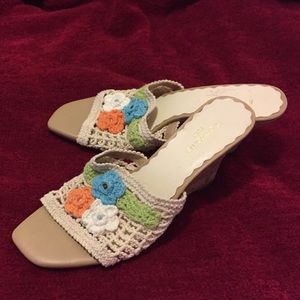 . Liz Claiborne Cork/Crochet Wedge Sandals
