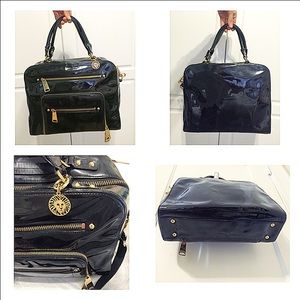 Sleek Black Patent Leather Tote with Gold Hardware