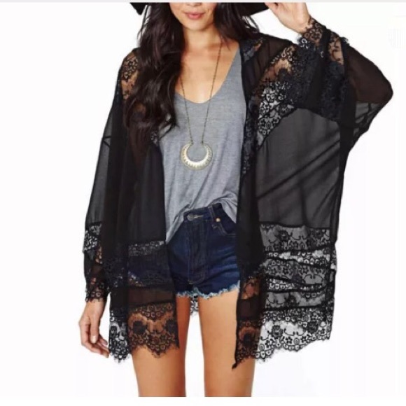 Black Lace Kimono One Size