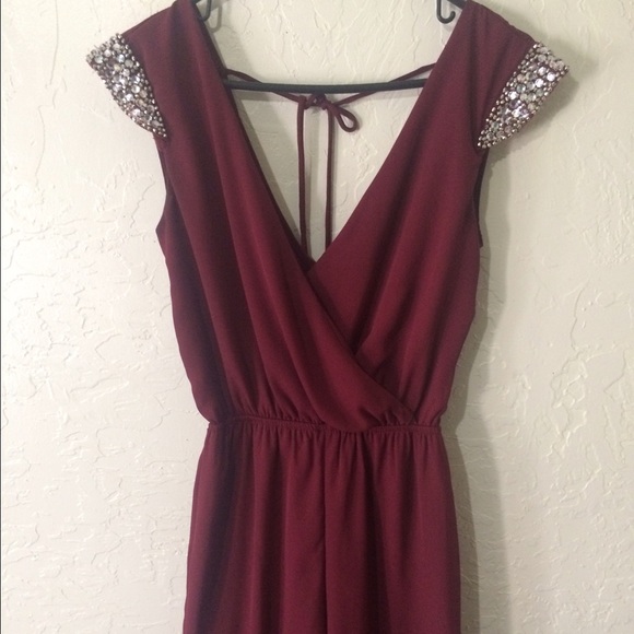 Maroon Jumpsuit/Romper with silver accents
