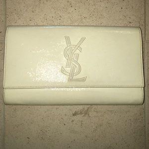 YSL White Patent Belle Du Jour Clutch