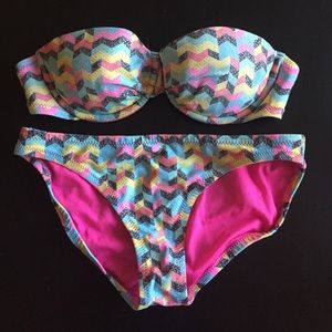 Very colorful bathing suite.