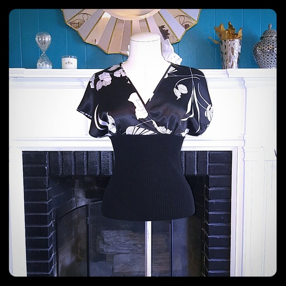 Silk and sweater ribbed kimono top - Picture 1 of 4