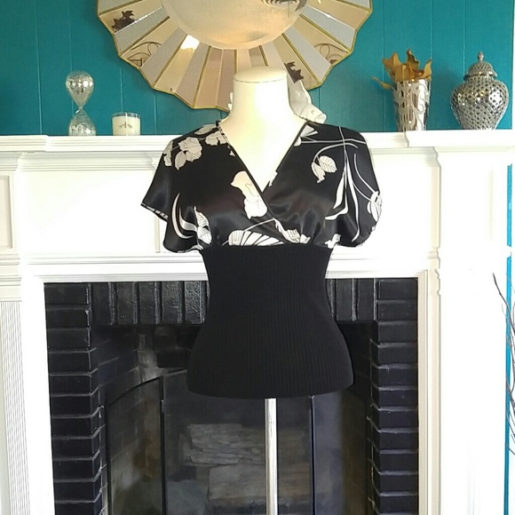 Silk and sweater ribbed kimono top - Picture 2 of 4