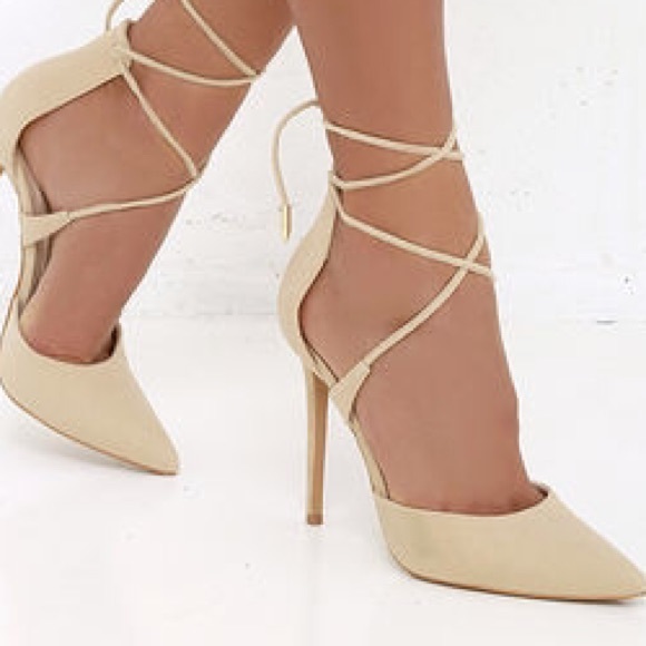 Lulu's lace up nude heels