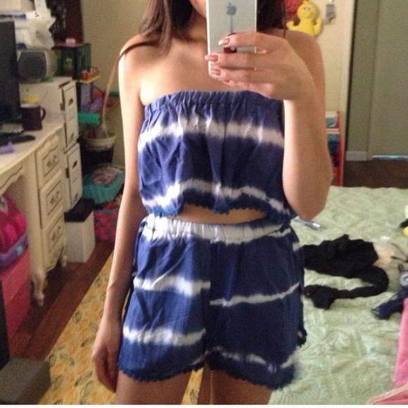 2 piece strapless tye dye high waist set