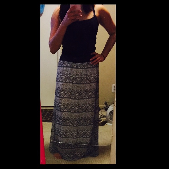 Black and white chiffon maxi skirt