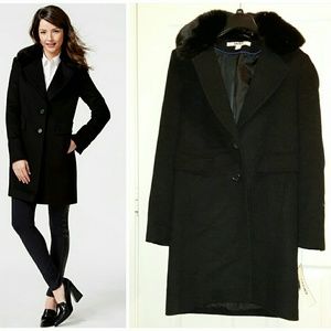 New w Tag DKNY Faux Fur Collar Wool Coat Size 2