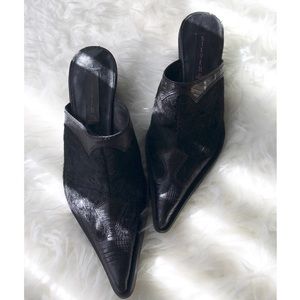 Steve Madden Leather & faux hair pointy toe mules