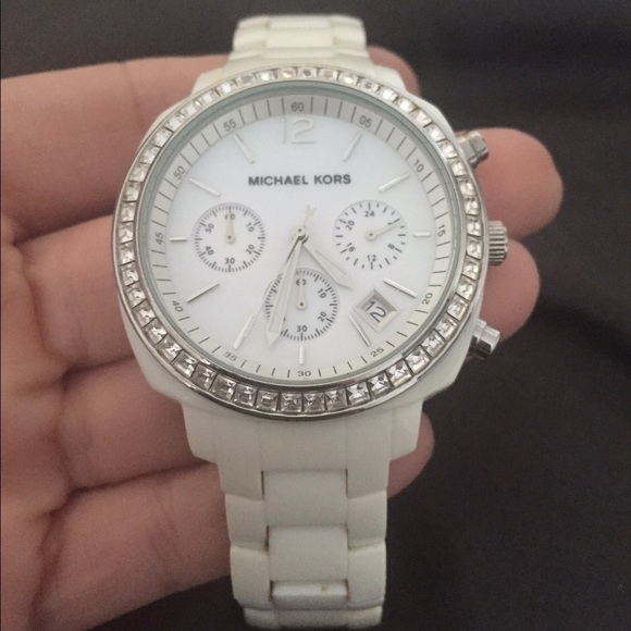 Michael Kors white ceramic rhinestone watch