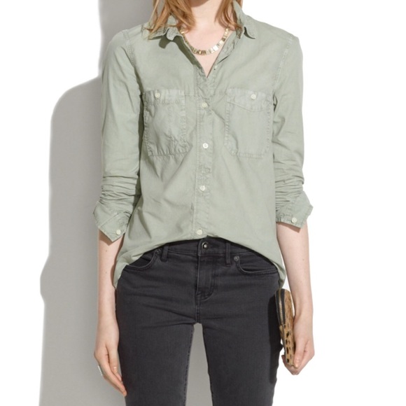 Madewell army green boyfriend button down