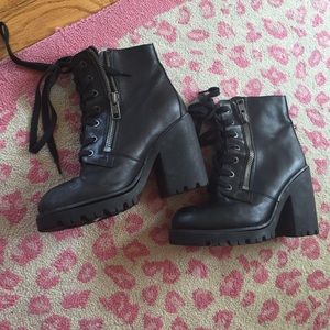 ASH leather black heel combat boot