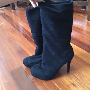 Suede platform high heeled boots