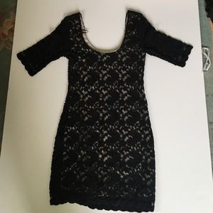 Nude and black lace dress