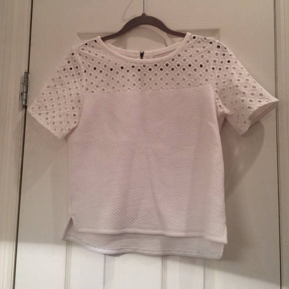 LOFT sweatshirt tee, white, lace detail