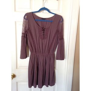 Purple flowy gypsy dress with lace detail