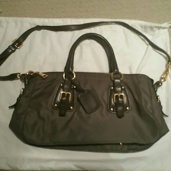 Prada Stone Nylon Jacquard Logo Leather Detail Bag - Picture 2 of 4