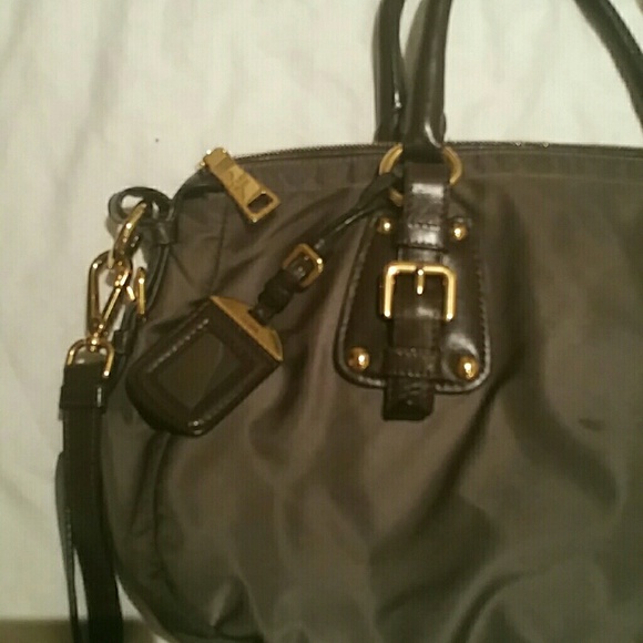 Prada Stone Nylon Jacquard Logo Leather Detail Bag - Picture 4 of 4