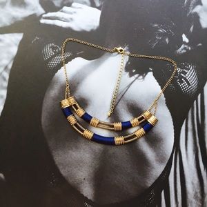 🔅 Gold Collar Necklace with Blue Accents