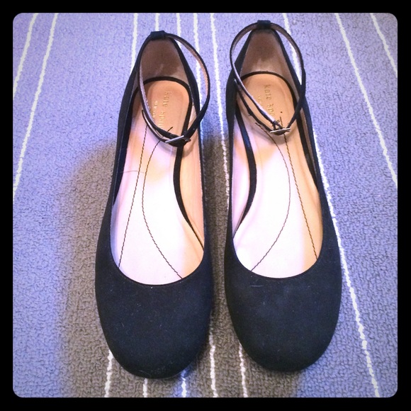 Kate Spade Black Suede Ankle Straps Wedges
