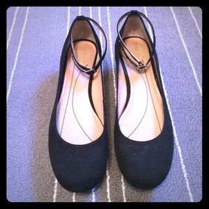 Kate Spade Black Suede Ankle Straps Wedges